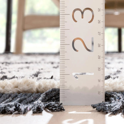 Viho Tribal Geometric Stripes Ivory High-Low Textured Pile Rug Well Woven