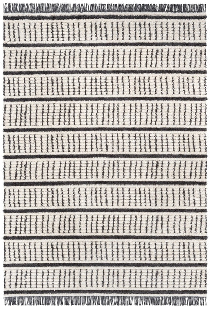 Viho Tribal Geometric Stripes Ivory High-Low Textured Pile Rug Well Woven