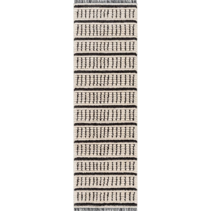Viho Tribal Geometric Stripes Ivory High-Low Textured Pile Rug Well Woven