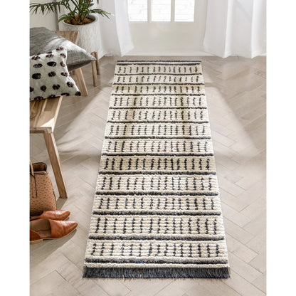 Viho Tribal Geometric Stripes Ivory High-Low Textured Pile Rug Well Woven