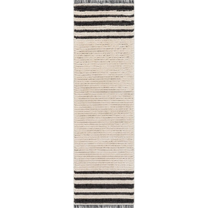 Adriel Tribal Solid Border Pattern Ivory High-Low Textured Pile Rug Well Woven