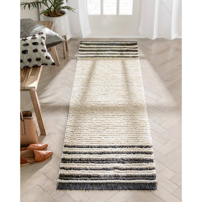 Adriel Tribal Solid Border Pattern Ivory High-Low Textured Pile Rug Well Woven