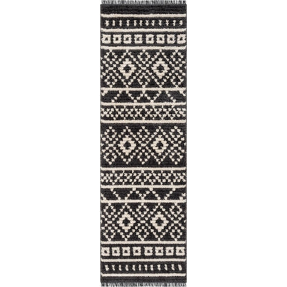 Nokomis Tribal Diamond Lattice Pattern Grey High-Low Textured Pile Rug Well Woven
