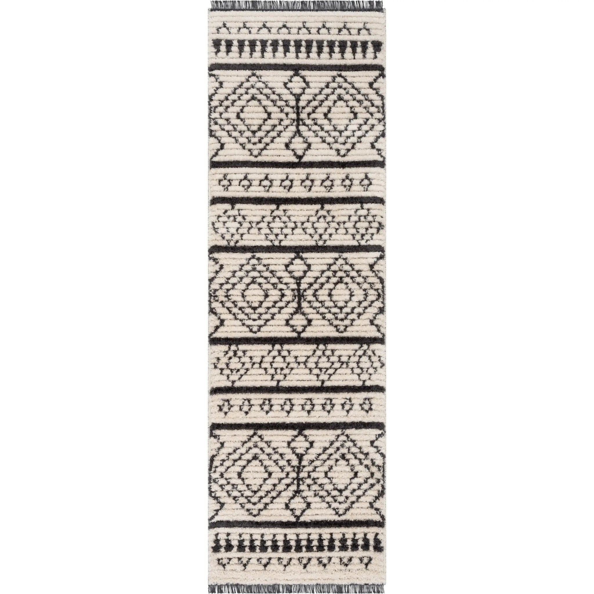 Odina Tribal Diamond Lattice Pattern Grey High-Low Textured Pile Rug Well Woven