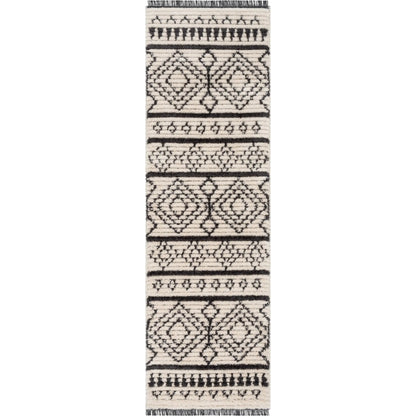 Odina Tribal Diamond Lattice Pattern Grey High-Low Textured Pile Rug Well Woven