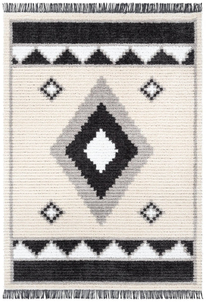 Una Moroccan Diamond Medallion Pattern Grey High-Low Textured Pile Rug Well Woven