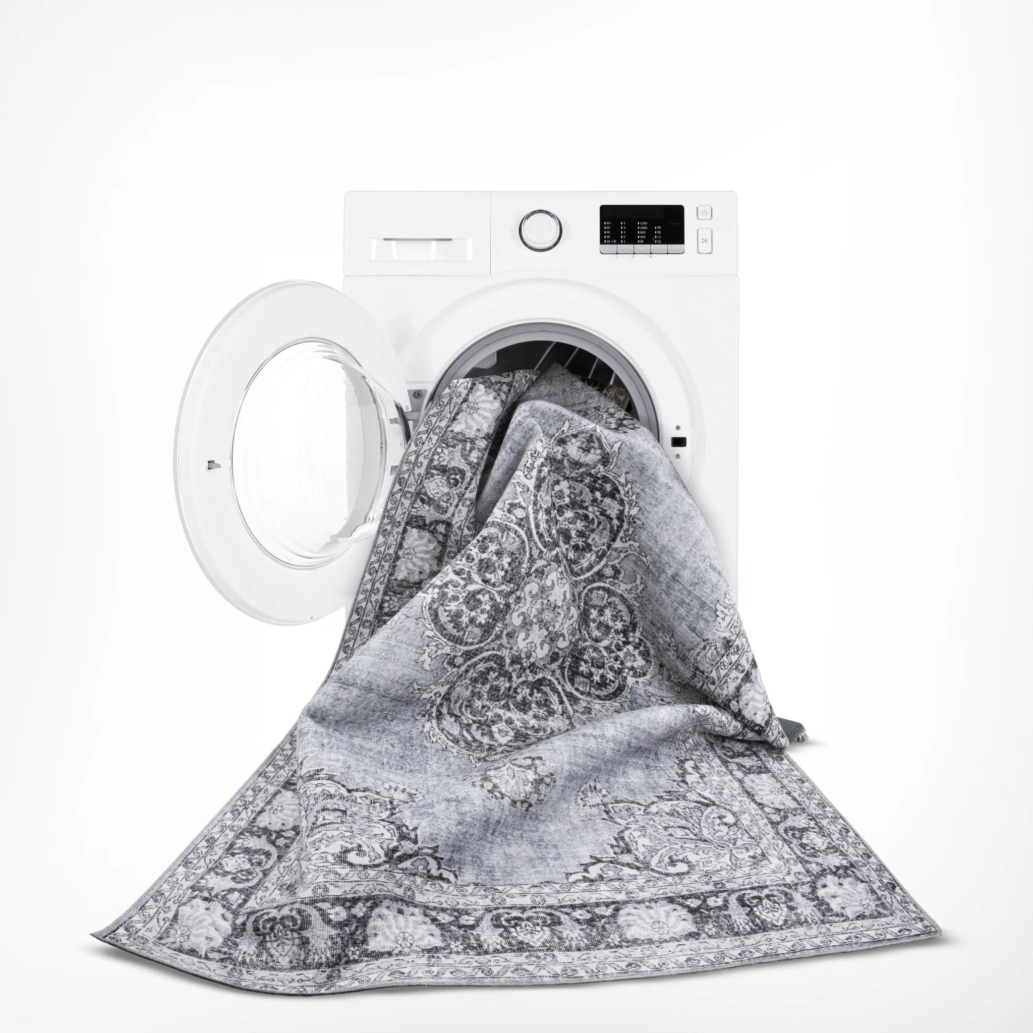 Tarifa Vintage Bohemian Medallion Grey Machine Washable Rug Well Woven