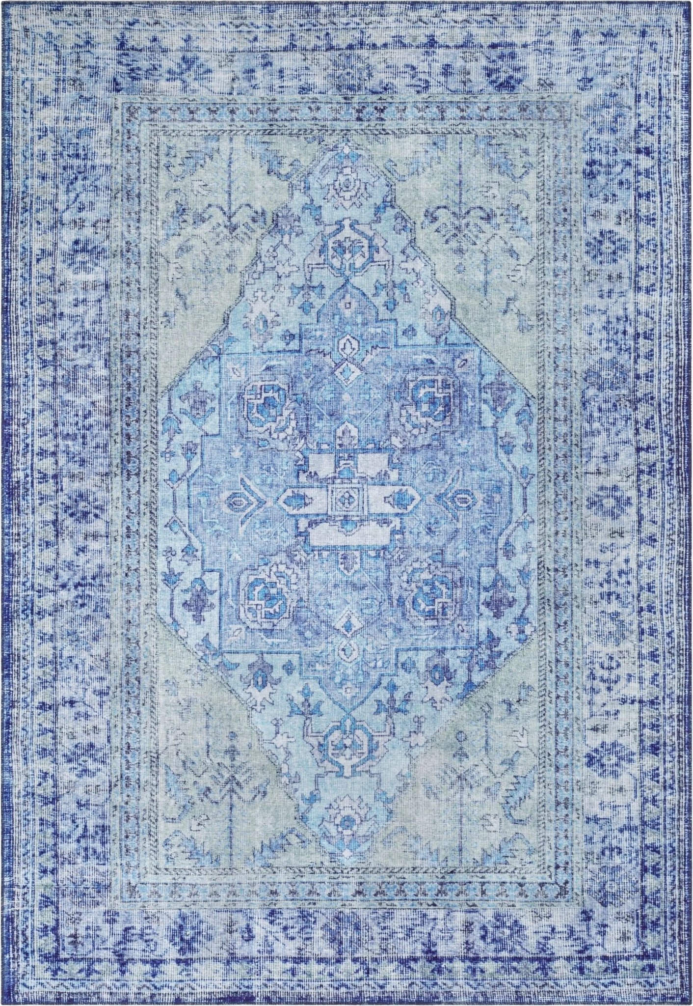 Gila Machine Washable 5'3" x 7'3"  Vintage Bohemian Medallion Oriental Dark Blue Flat-Weave Rug Well Woven