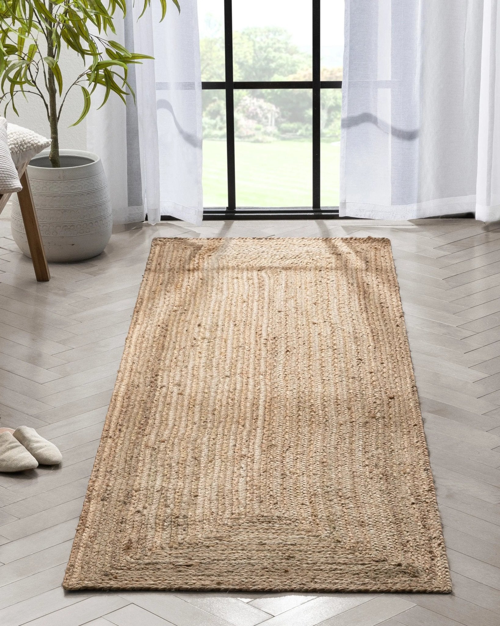Jemma Natural-Fiber Braided Pattern Natural Hand-Woven Chunky-Textured Rug Well Woven