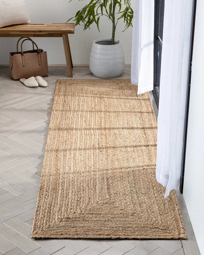 Jemma Natural-Fiber Braided Pattern Natural Hand-Woven Chunky-Textured Rug Well Woven
