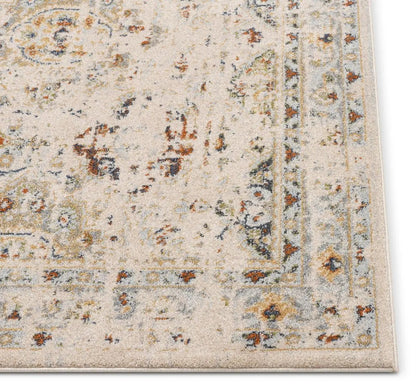 Kian Cream Vintage Panel Distressed Rug Well Woven