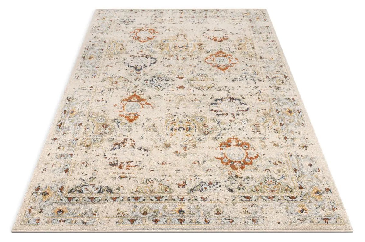Kian Cream Vintage Panel Distressed Rug - Well Woven