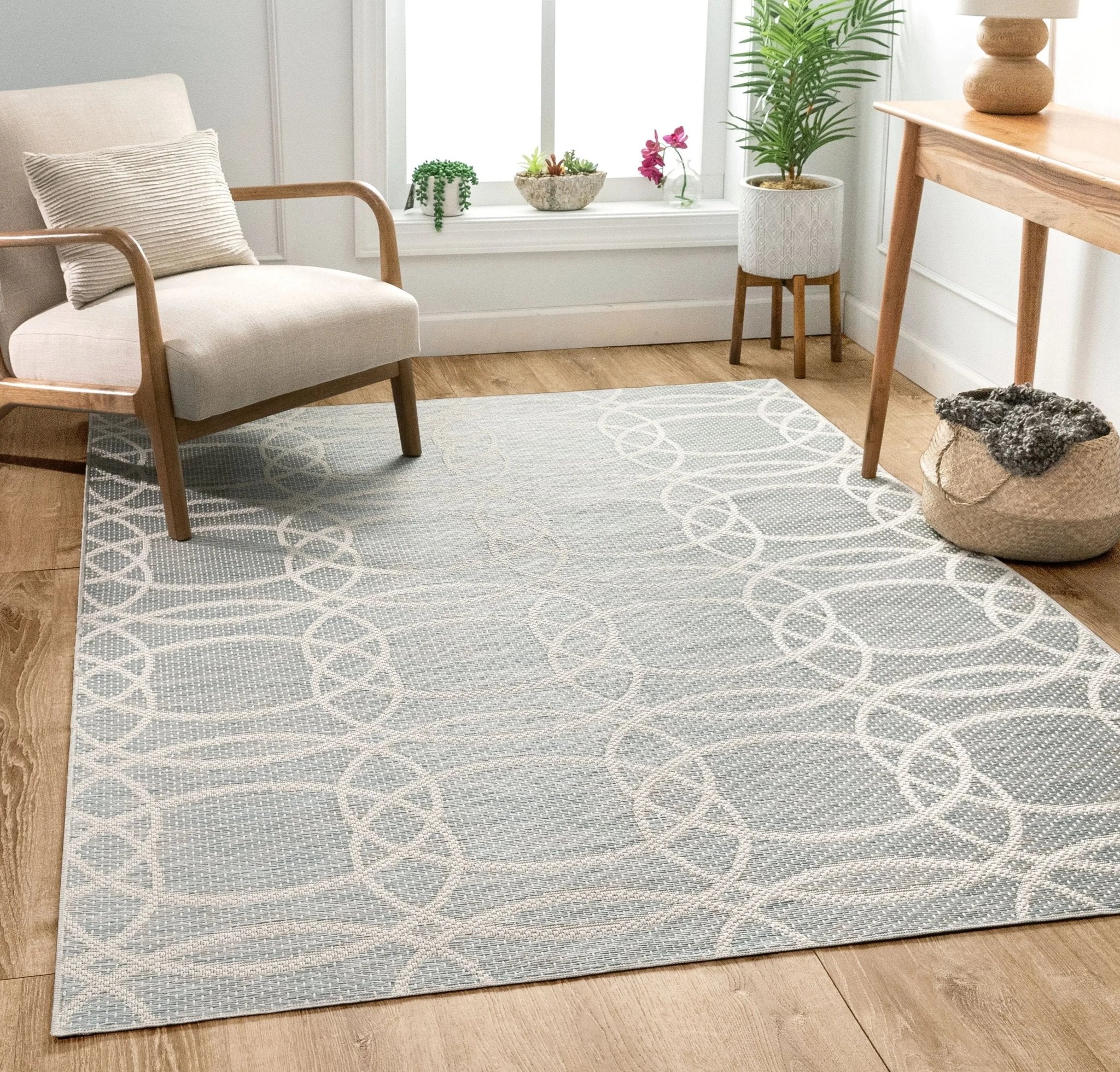 Tocha Modern Geometric Blue Flatweave Rug Well Woven