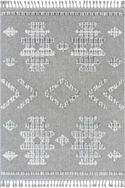 Savannah Tribal Geometric Pattern Ivory High-Low Textured Rug Well Woven