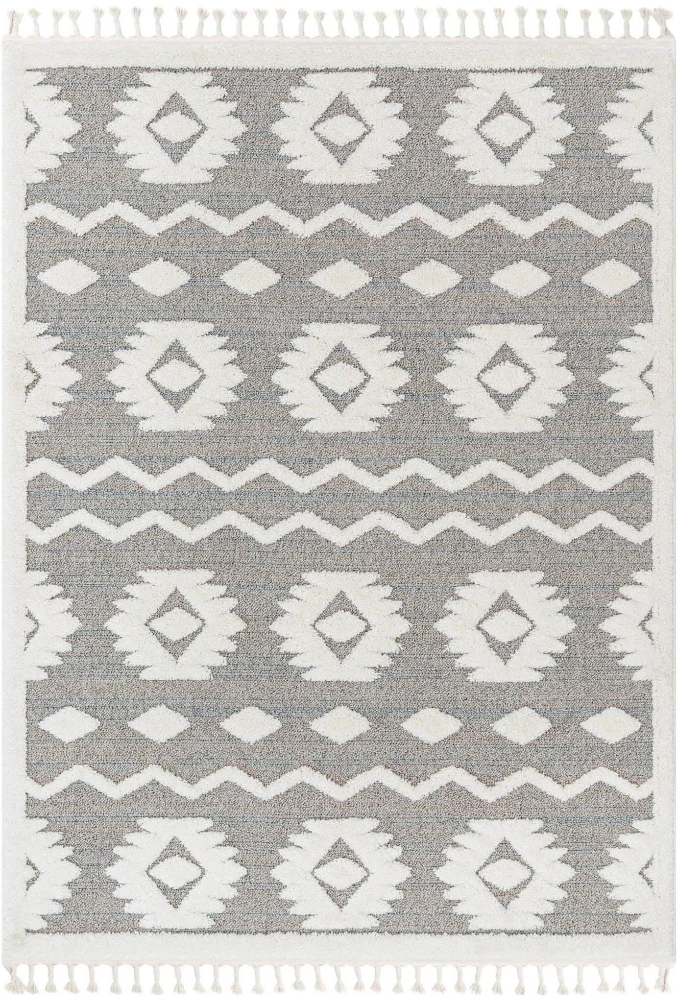 Addison Tribal Moroccan Diamond Pattern Beige High-Low Textured Rug Well Woven