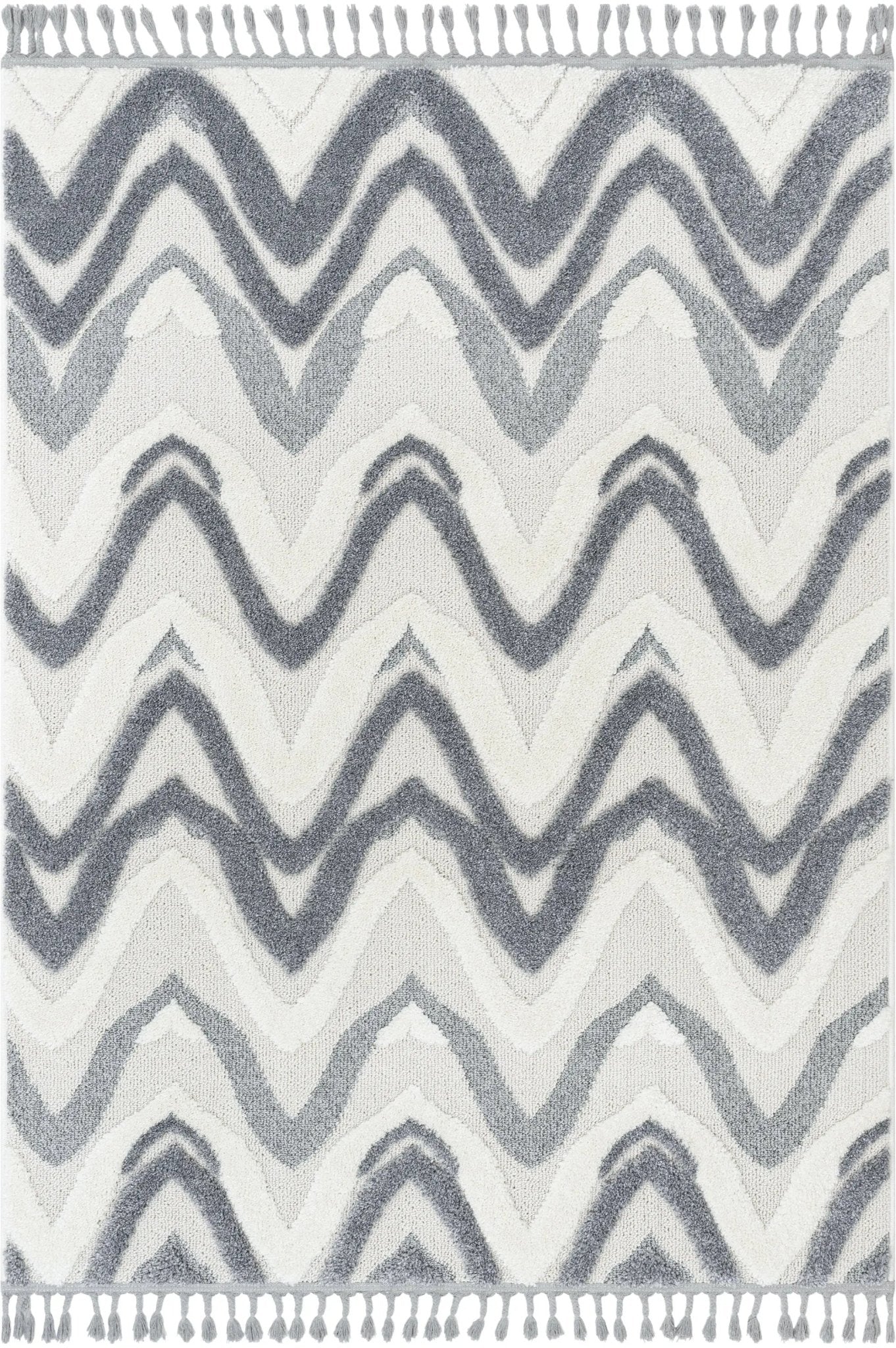 Raelynn Contemporary Chevron Zig-Zag Patter Cream Grey High-Low Textured Rug Well Woven