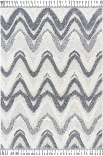 Raelynn Contemporary Chevron Zig-Zag Patter Cream Grey High-Low Textured Rug Well Woven