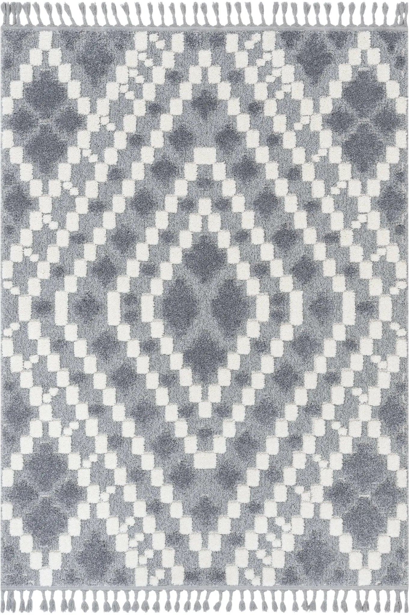 Melanie Contemporary Medallion Diamond Pattern Grey Cream High-Low Textured Rug Well Woven