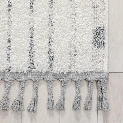 Gianna Modern Geometric Stripes Cream Grey High-Low Textured Rug Well Woven