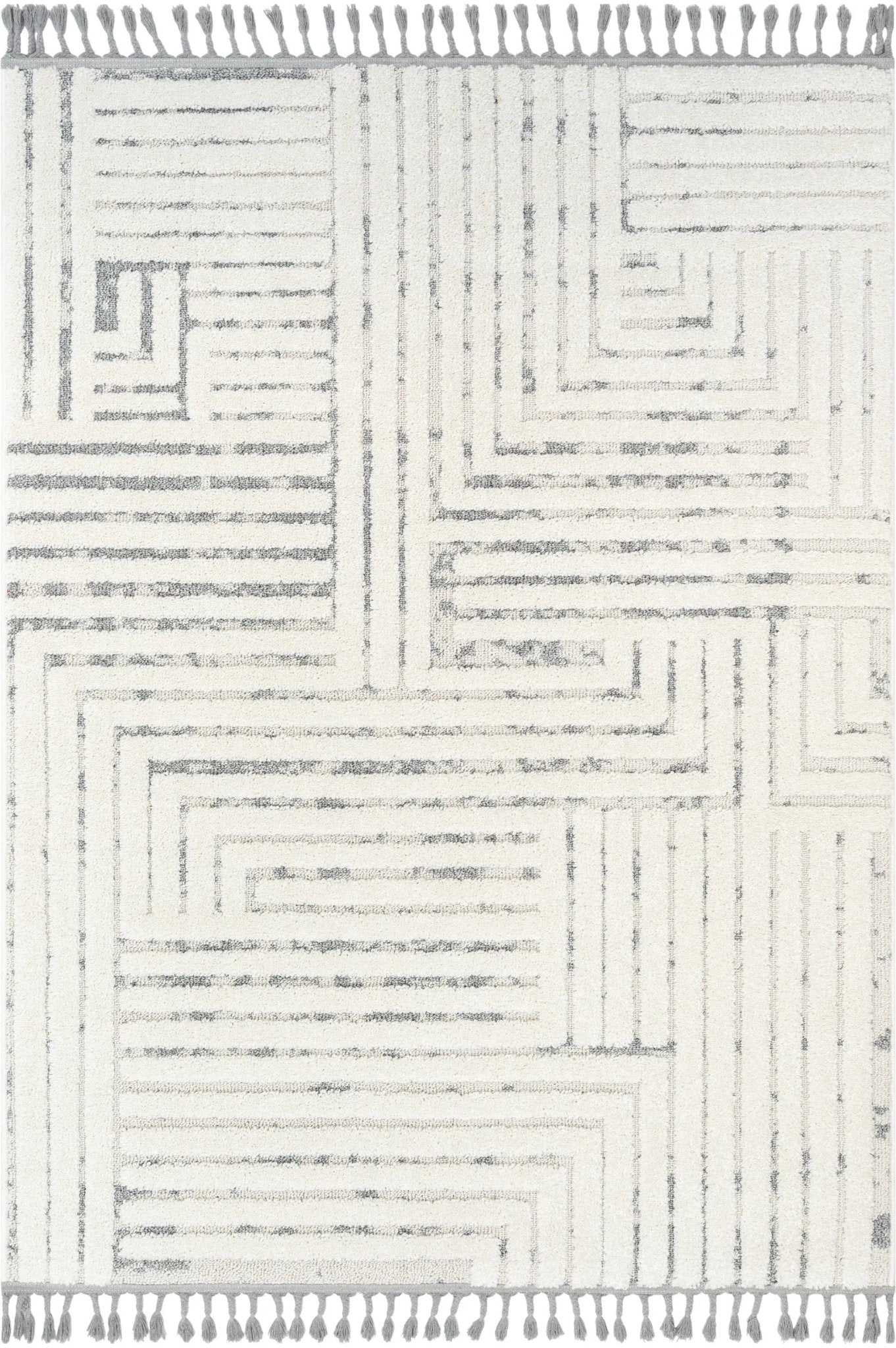 Gianna Modern Geometric Stripes Cream Grey High-Low Textured Rug Well Woven