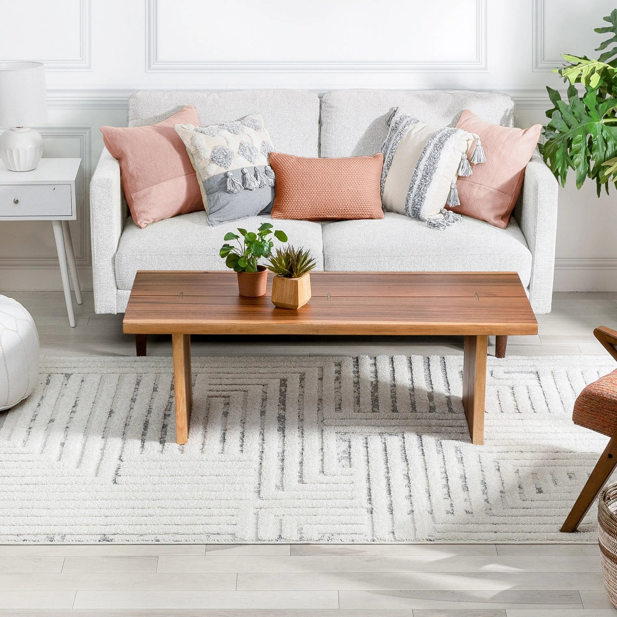 Gianna Modern Geometric Stripes Cream Grey High-Low Textured Rug Well Woven