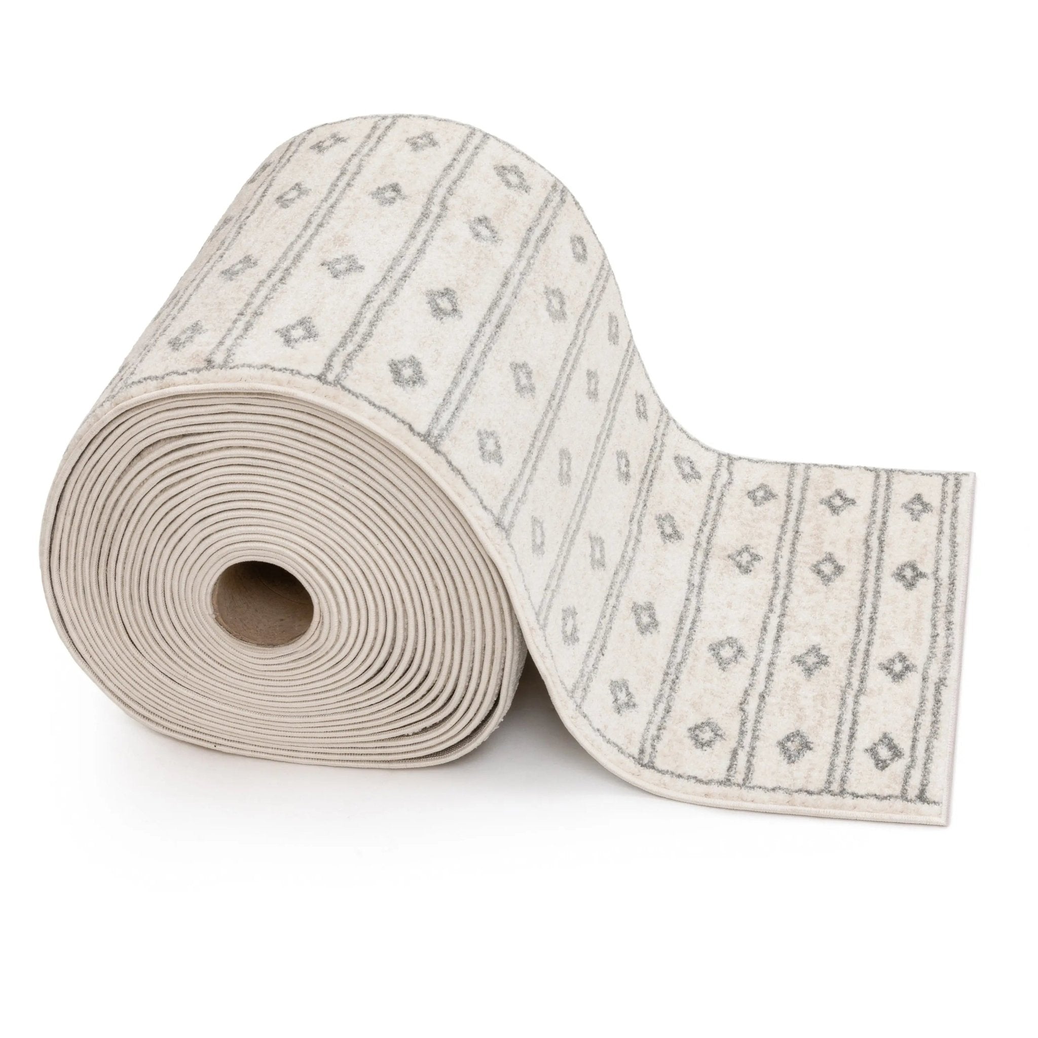 Custom Size Runner Parallel Tribal Diamond Pattern Ivory Grey 27 Inch Wide x Choose Your Length Hallway Runner Rug Well Woven