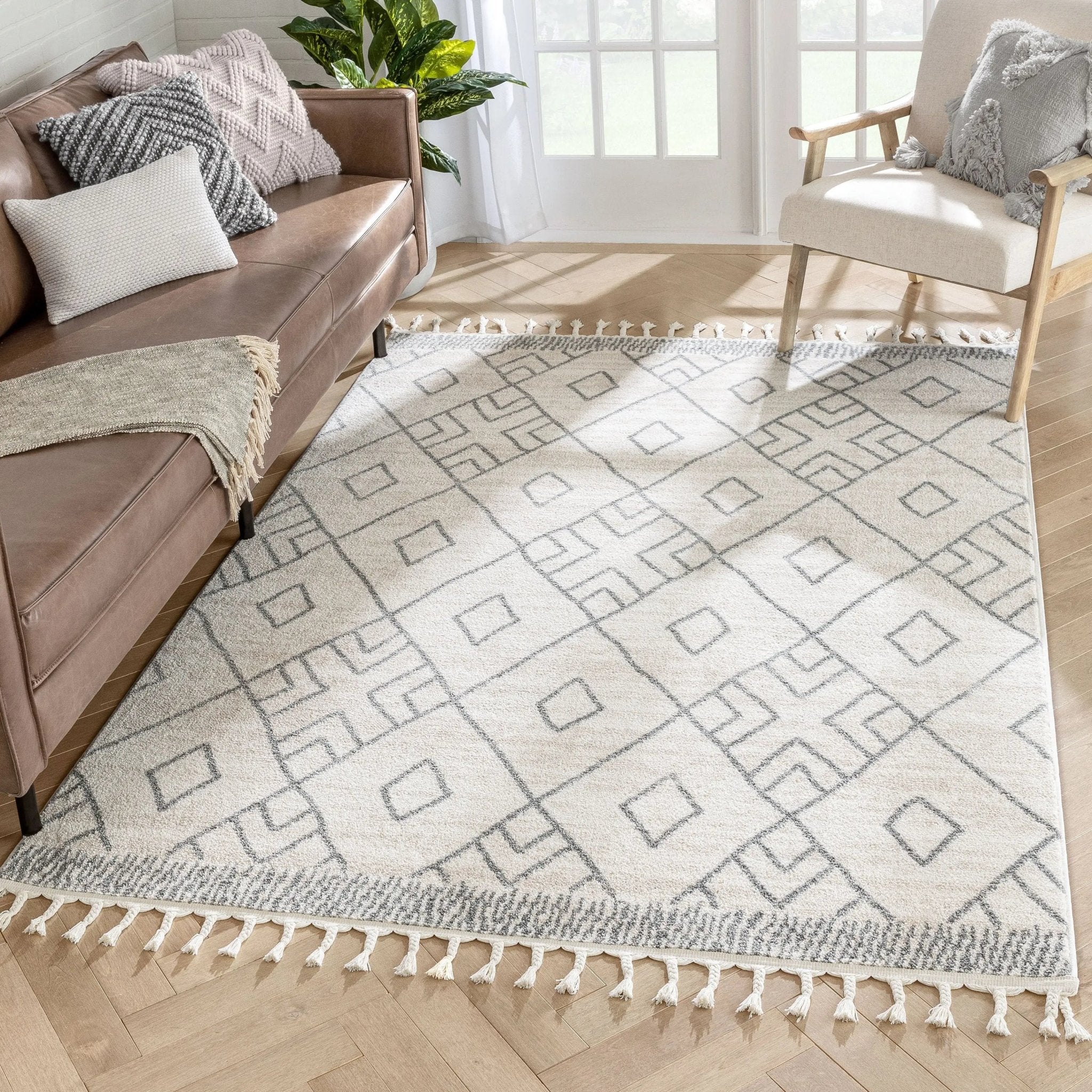 Diodelly Moroccan Lattice Trellis Ivory Grey Rug Well Woven