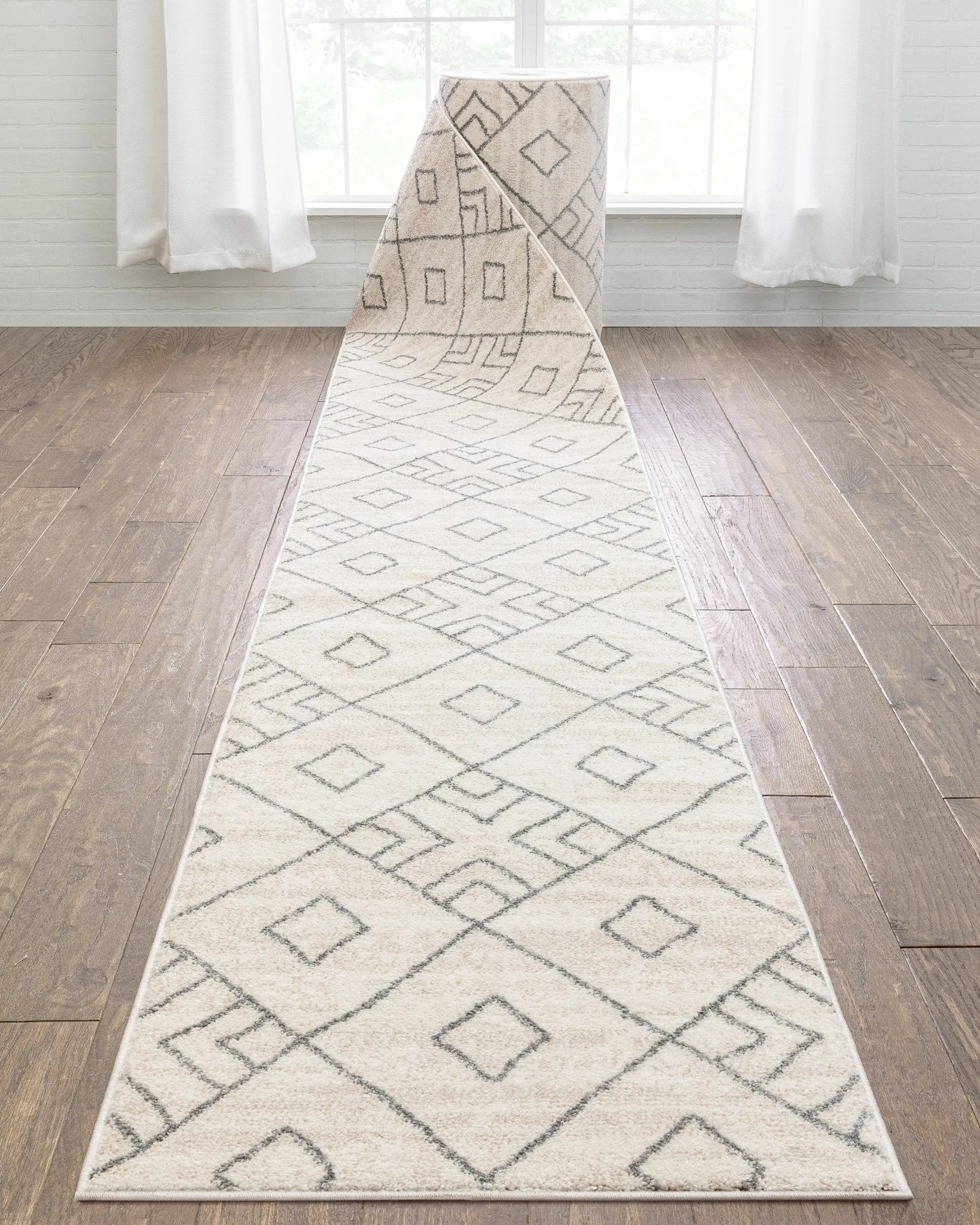 Custom Size Runner Diodelly Moroccan Lattice Trellis Ivory Grey 27 Inch Wide x Choose Your Length Hallway Runner Rug Well Woven