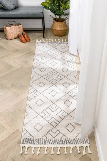 Diodelly Moroccan Lattice Trellis Ivory Grey Rug Well Woven