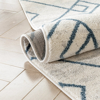 Diodelly Moroccan Lattice Trellis Blue Ivory Rug Well Woven