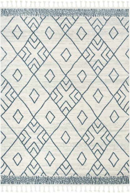 Diodelly Moroccan Lattice Trellis Blue Ivory Rug Well Woven
