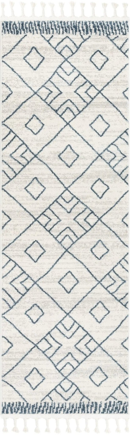 Diodelly Moroccan Lattice Trellis Blue Ivory Rug Well Woven