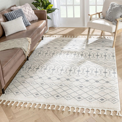 Transistora Nordic Tribal Trellis Pattern Ivory Grey Rug Well Woven