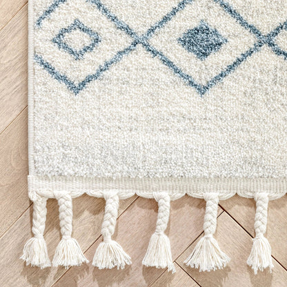 Transistora Nordic Tribal Trellis Pattern Light Blue Ivory Rug Well Woven