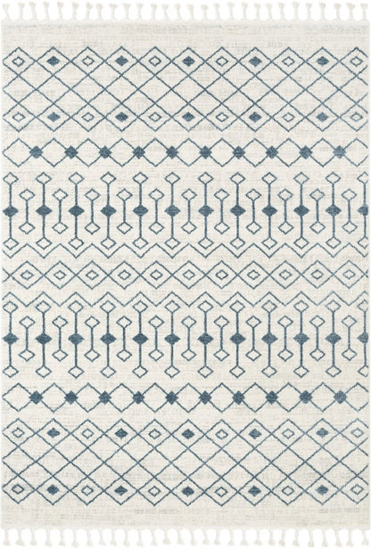 Transistora Nordic Tribal Trellis Pattern Light Blue Ivory Rug Well Woven