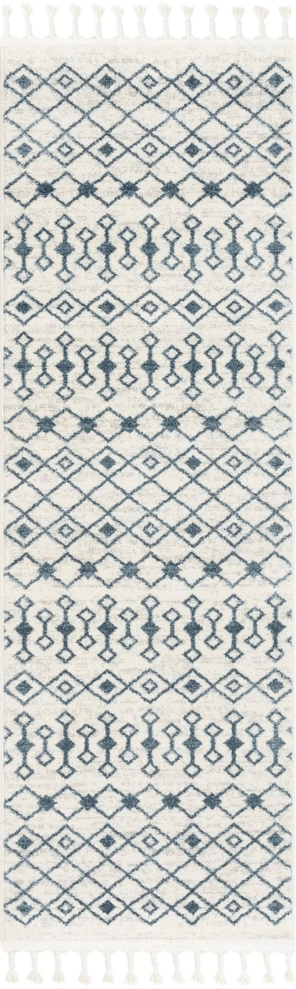 Transistora Nordic Tribal Trellis Pattern Light Blue Ivory Rug Well Woven