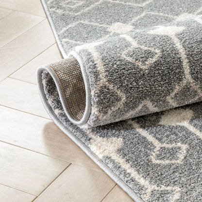 Transistora Nordic Tribal Trellis Pattern Grey Rug Well Woven