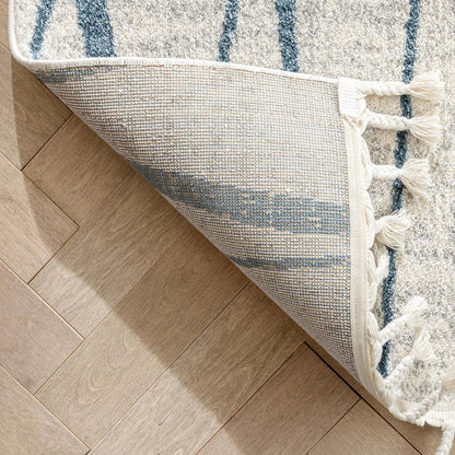 Crisscross Nordic Geometric Pattern Blue Ivory Rug Well Woven