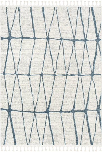 Crisscross Nordic Geometric Pattern Blue Ivory Rug Well Woven