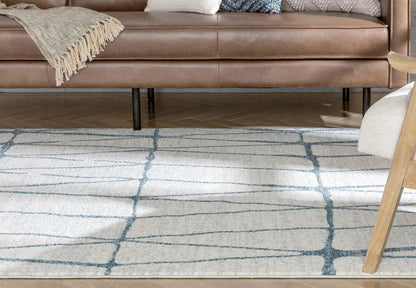 Crisscross Nordic Geometric Pattern Blue Ivory Rug Well Woven
