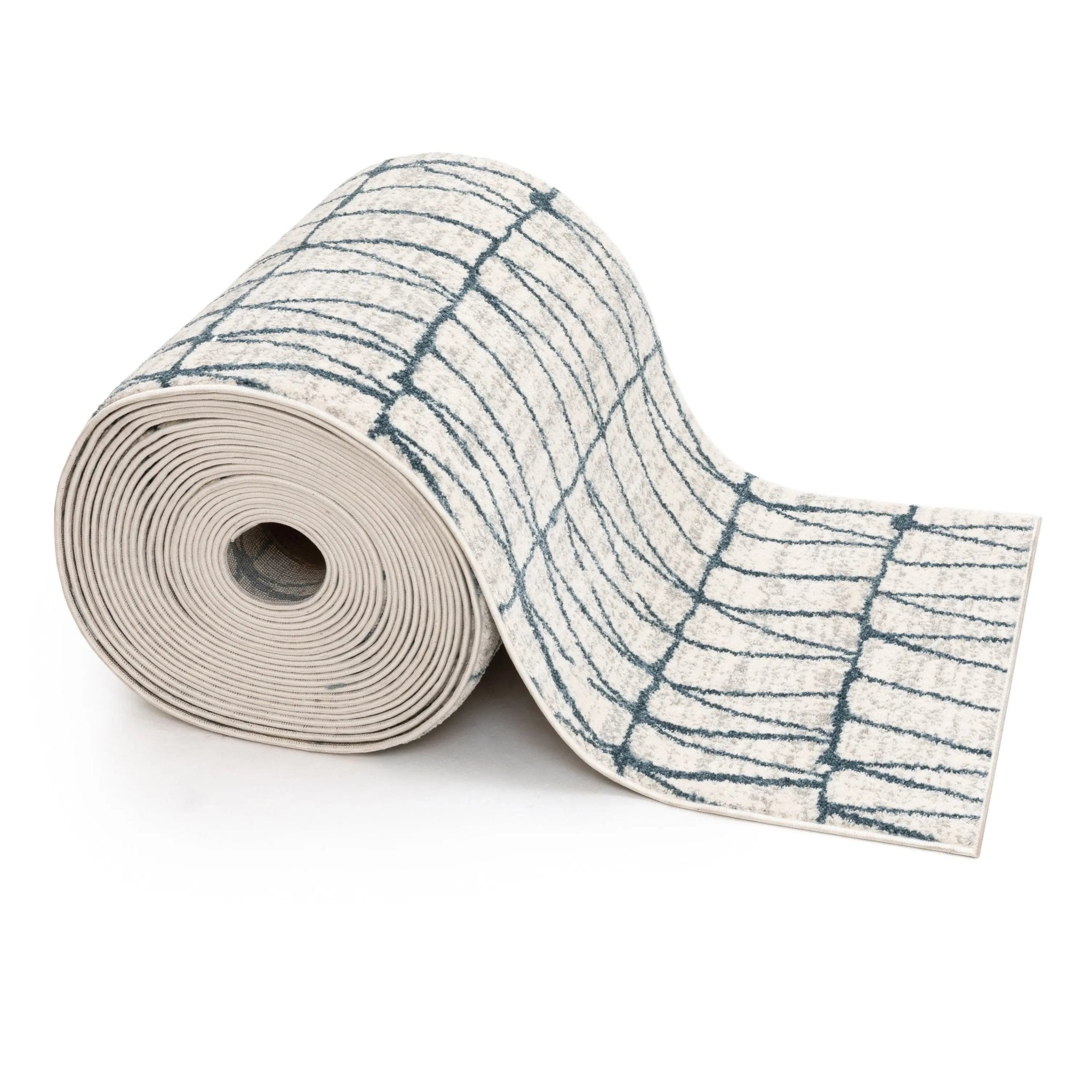 Custom Size Runner Crisscross Retro Geometric Pattern Blue Ivory 27 Inch Width x Choose Your Length Hallway Runner Rug Well Woven