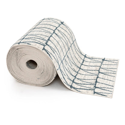 Custom Size Runner Crisscross Retro Geometric Pattern Blue Ivory 27 Inch Width x Choose Your Length Hallway Runner Rug Well Woven