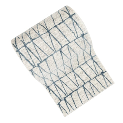 Custom Size Runner Crisscross Retro Geometric Pattern Blue Ivory 27 Inch Width x Choose Your Length Hallway Runner Rug Well Woven