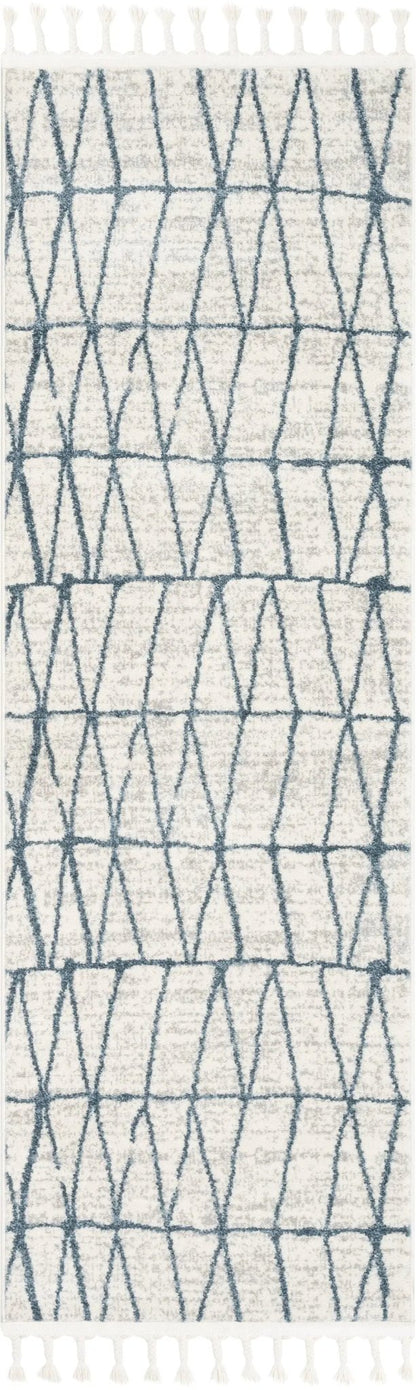 Crisscross Nordic Geometric Pattern Blue Ivory Rug Well Woven