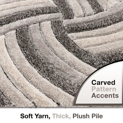 Ucci Grey Modern 3D Textured Shag Rug Well Woven