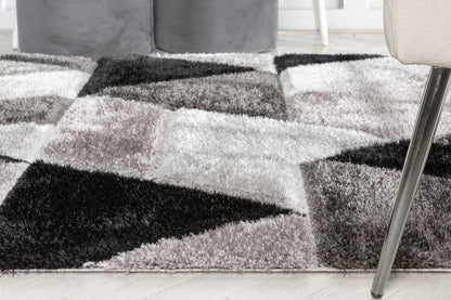 Holland Modern Geometric Black 3D Textured Thick & Soft Shag Rug Well Woven