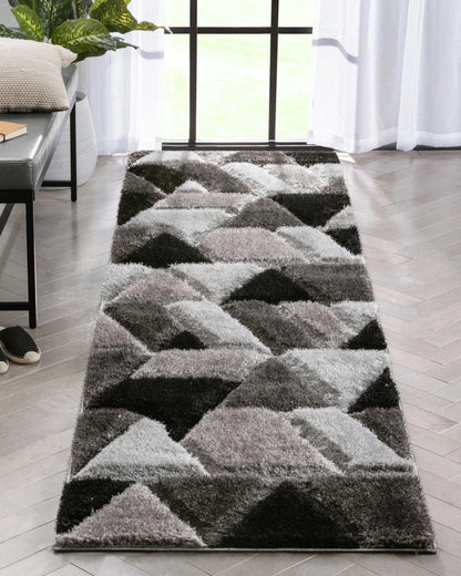 Holland Modern Geometric Black 3D Textured Thick & Soft Shag Rug Well Woven