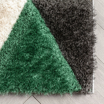 Holland Modern Geometric Green 3D Textured Thick & Soft Shag Rug Well Woven