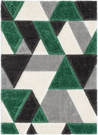 Holland Modern Geometric Green 3D Textured Thick & Soft Shag Rug Well Woven
