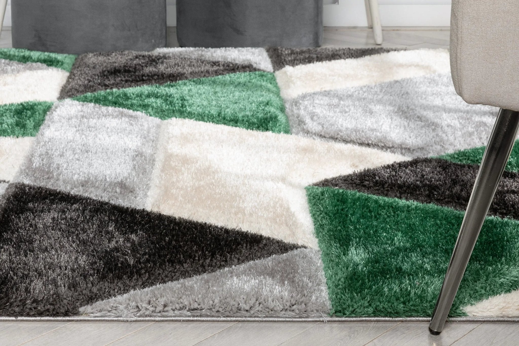 Holland Modern Geometric Green 3D Textured Thick & Soft Shag Rug Well Woven